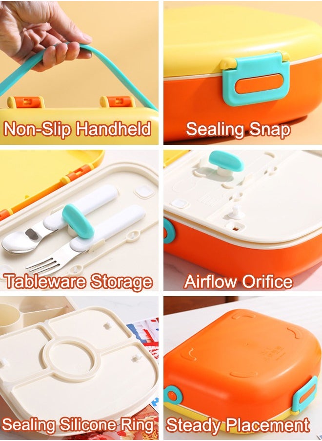 Kids Bento Lunch Box, Lunch Containers for School with 4 Compartments, Utensils, Sauce Container and Handle, 1300ml