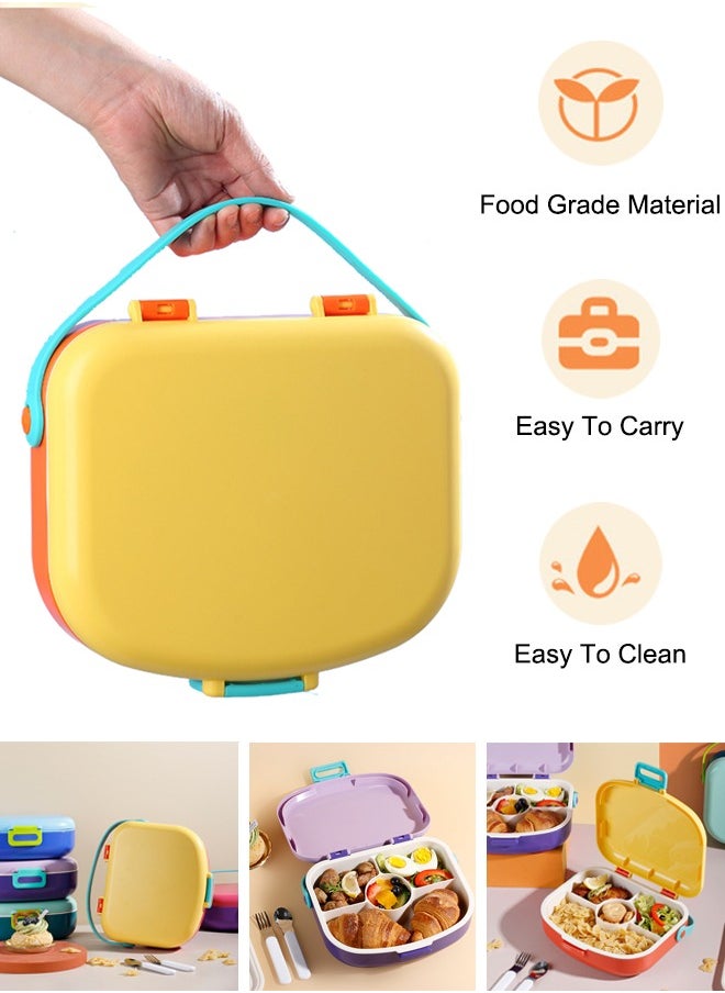 Kids Bento Lunch Box, Lunch Containers for School with 4 Compartments, Utensils, Sauce Container and Handle, 1300ml
