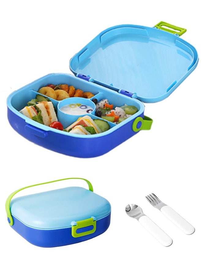Kids Bento Lunch Box, Lunch Containers for School with 4 Compartments, Utensils, Sauce Container and Handle, 1300ml