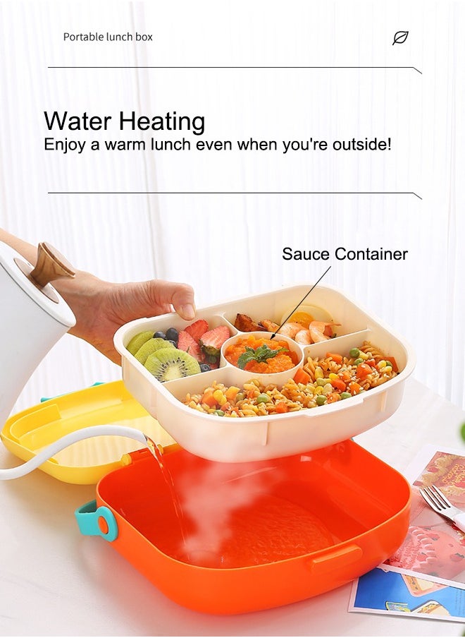 Kids Bento Lunch Box, Lunch Containers for School with 4 Compartments, Utensils, Sauce Container and Handle, 1300ml