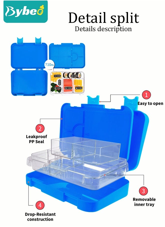 Tritan Bento Boxes, BPA FREE Lunch Box for School / Office / Travel 6 Compartments Meal Prep