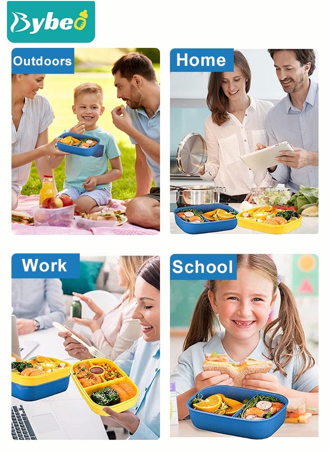 Adult Kids Lunch Box 3 layers All-in-One, Bento Boxes with Utensils Set Multiple Compartments Robust Snack Containers for School Office Travel, Microwave and Dishwasher Safe