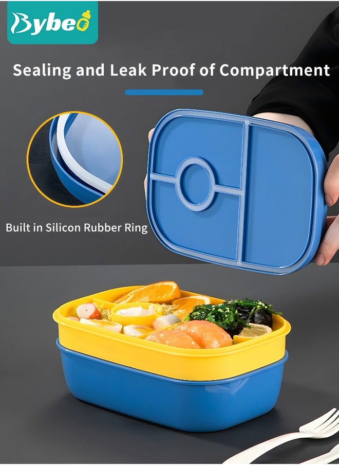 Adult Kids Lunch Box 3 layers All-in-One, Bento Boxes with Utensils Set Multiple Compartments Robust Snack Containers for School Office Travel, Microwave and Dishwasher Safe