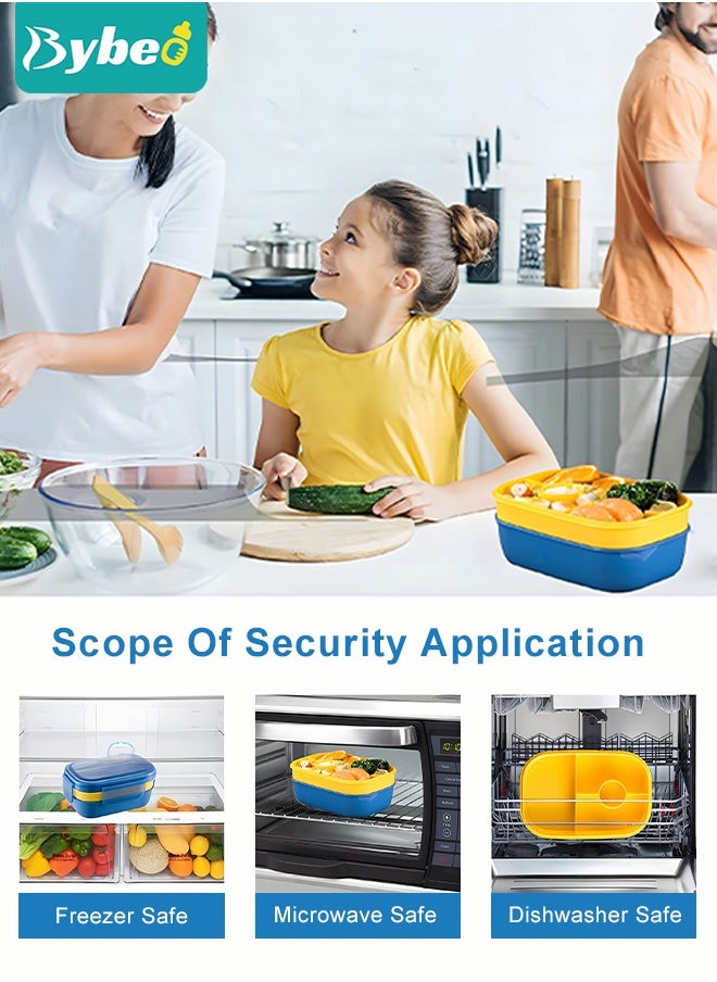Adult Kids Lunch Box 3 layers All-in-One, Bento Boxes with Utensils Set Multiple Compartments Robust Snack Containers for School Office Travel, Microwave and Dishwasher Safe