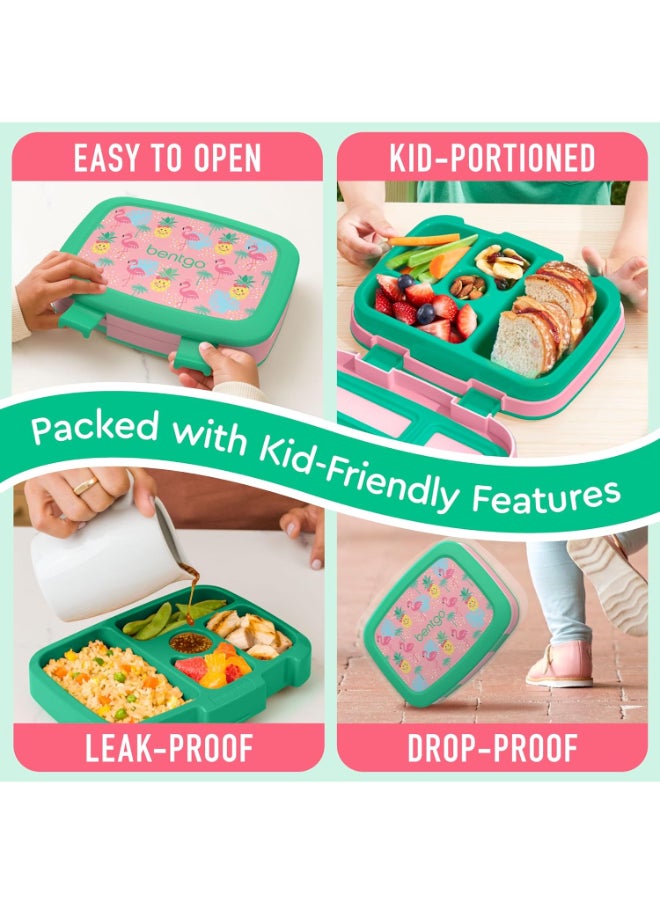 Kids Prints Leak Proof, 5 - Compartment Bento - Style Kids Lunch Boxideal Portion Sizes For Ages 3 To 7 Bpa - Free, Dishwasher Safe , Food - Safe Materials (Tropical)