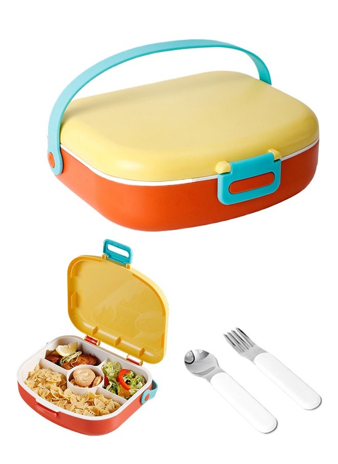 Kids Bento Lunch Box, Lunch Containers for School with 4 Compartments, Utensils, Sauce Container and Handle, 1300ml