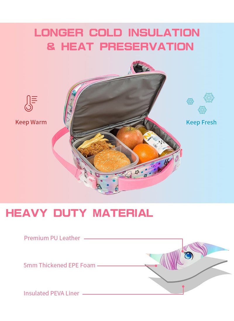 Bottle, Lunch Bag With Detachable, Adjustable Shoulder Strap - Unicorn Chrome - Pink