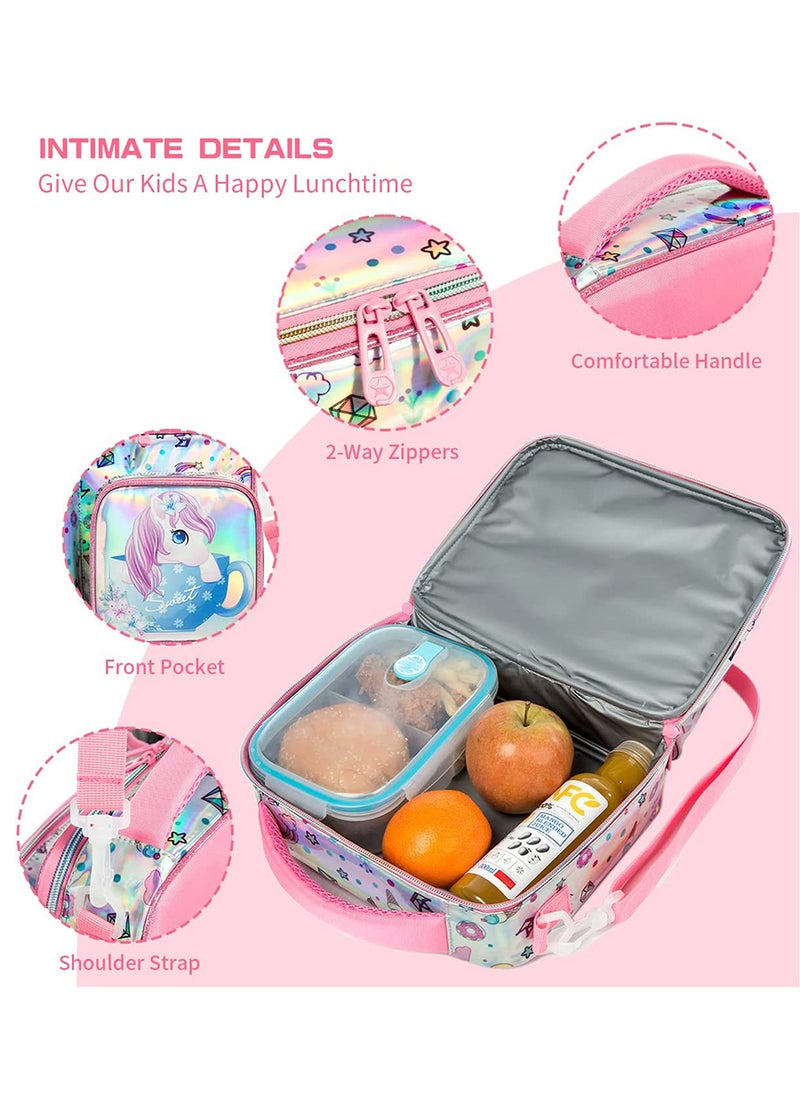 Bottle, Lunch Bag With Detachable, Adjustable Shoulder Strap - Unicorn Chrome - Pink