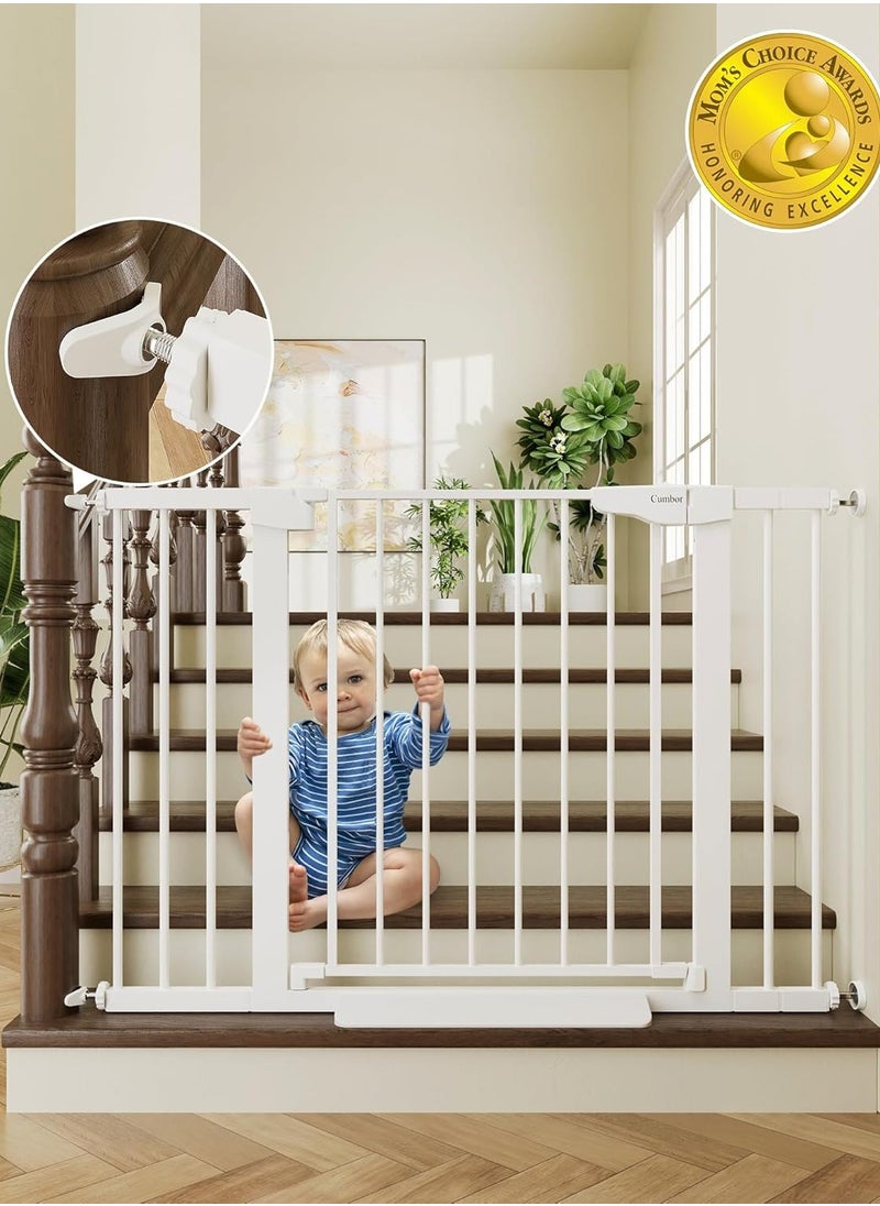 Baby Gate, Safety Baby Gate for Stairs, 75~144 cm Extra Wide Child Gate, Wide Walk Thru Baby Gate, Toddler Safety Fence, Auto Close Dog Gate for Doorways, Pet Gates for Dogs, Including 10cm, 20cm, 30cm Extension Rack