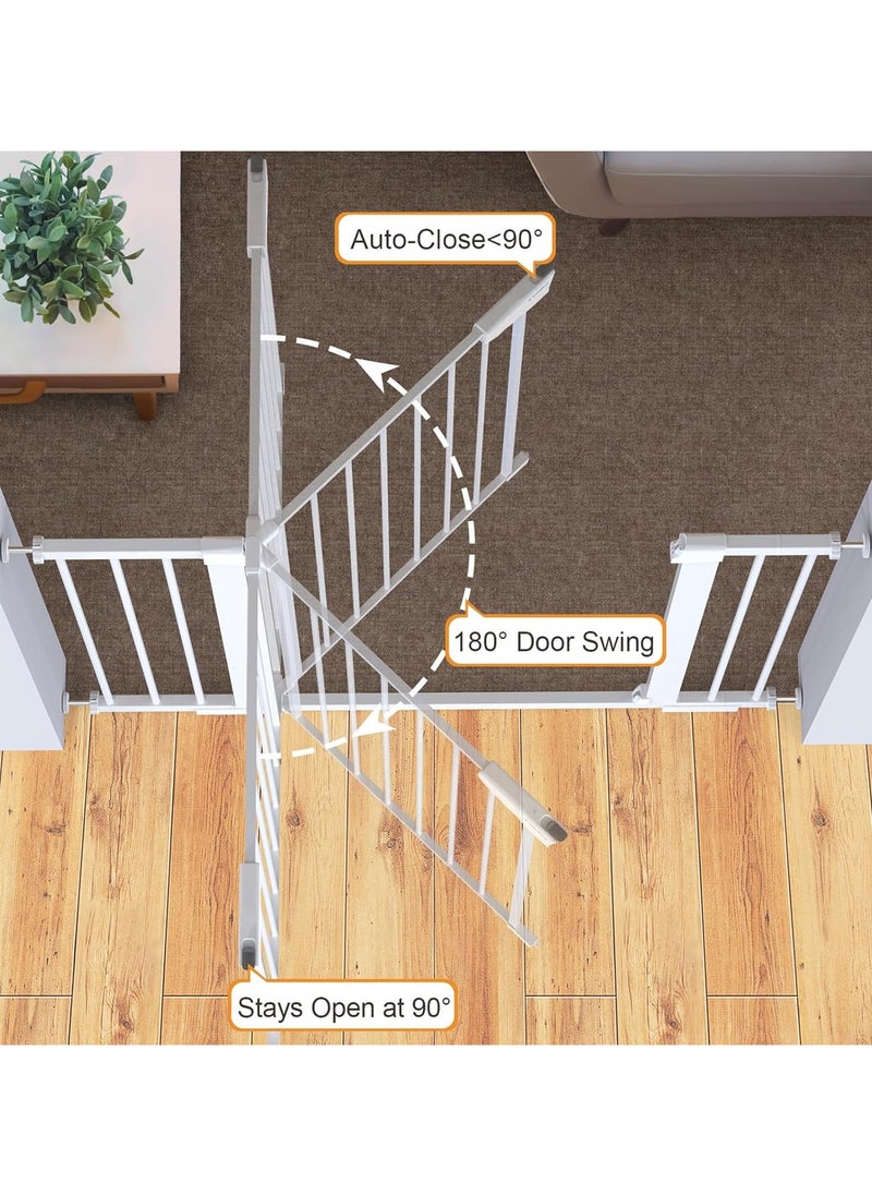 Baby Gate, Safety Baby Gate for Stairs, 75~144 cm Extra Wide Child Gate, Wide Walk Thru Baby Gate, Toddler Safety Fence, Auto Close Dog Gate for Doorways, Pet Gates for Dogs, Including 10cm, 20cm, 30cm Extension Rack