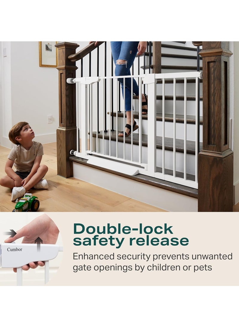 Baby Gate, Safety Baby Gate for Stairs, 75~144 cm Extra Wide Child Gate, Wide Walk Thru Baby Gate, Toddler Safety Fence, Auto Close Dog Gate for Doorways, Pet Gates for Dogs, Including 10cm, 20cm, 30cm Extension Rack