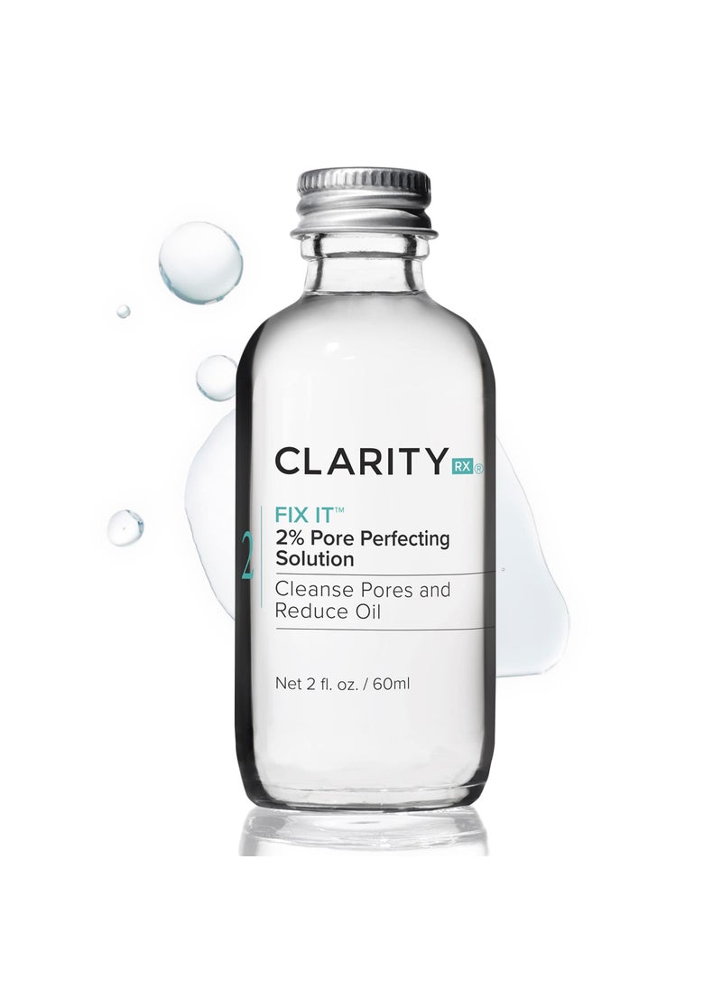 ClarityRx Fix It 2% Salicylic Acid Pore Perfecting Solution, Natural Plant-Based Treatment for Acne-Prone & Oily Skin (2 fl oz)