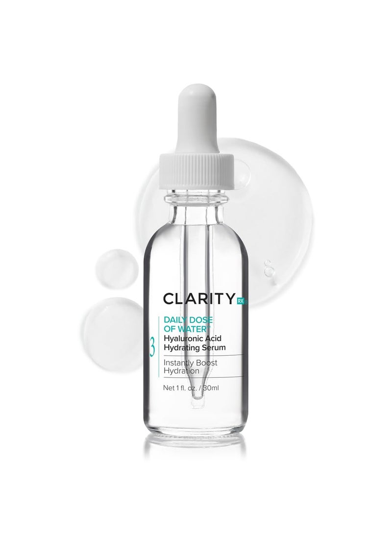 ClarityRx Daily Dose of Water Hyaluronic Acid Hydrating Face Serum, Natural Plant-Based Daily Moisturizing Treatment for Dry, Dull Skin (1 fl oz)