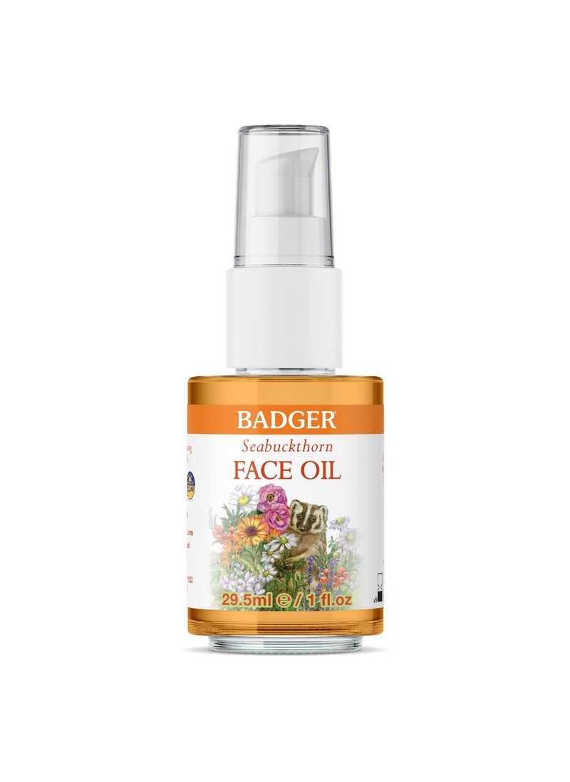 Badger Seabuckthorn Face Oil, Organic Face Moisturizer for Women & Men, Nourishing & Soothing Organic Jojoba, Baobab & Vitamin E Oil, Vegan Antioxidant Rich Facial Oil, 1 fl oz Glass Bottle