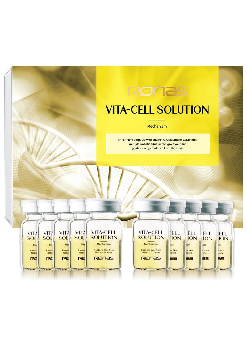 Ronas VITA Cell Solution,Anti Aging Serum for Face neck with Hyaluronic Acid,Vitamin C, Ceramide, Beta glucan, Hydrating Tone up serum for Dark Spots, Fine Lines & wrinkles 0.16oz 10vial, 1.6 Fl Oz