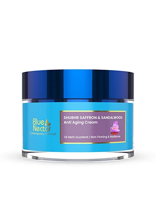 Blue Nectar Moisturizer Face Cream, Ayurvedic Anti Aging Wrinkle Cream for Aging Skin |Ancient blend of Saffron & Turmeric for Skin Firming | With Plant Based Collagen Booster(Women, 14 Herbs,1.7 Oz)