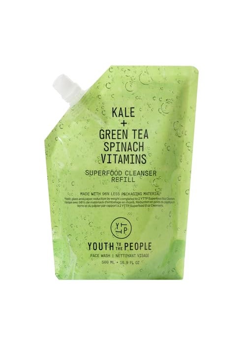 Youth To The People Superfood Facial Cleanser, Refill Size (16 fl oz), Kale and Green Tea Spinach Face Wash, Gentle Makeup Remover + Pore Minimizer for All Skin Types, Vegan, Refillable