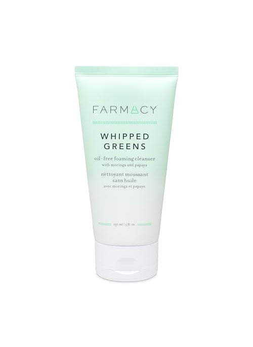 Farmacy Foaming Face Wash for Oily Skin - Whipped Greens Oil-Free Gentle Facial Cleanser + Exfoliator - Infused with Green Clay to Remove Impurities, Control Oil + Maintain Skin Hydration (150ml)
