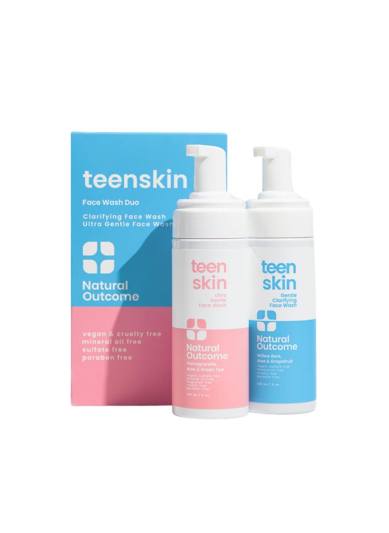 natural outcome Teen Skin Face Wash Duo | Gentle Foaming Daily Boys & Girls Kids Face Wash | Non-toxic Ingredients | Perfect for Teens Preteens & Kids Looking to Prevent Acne | Two 5 oz Bottles