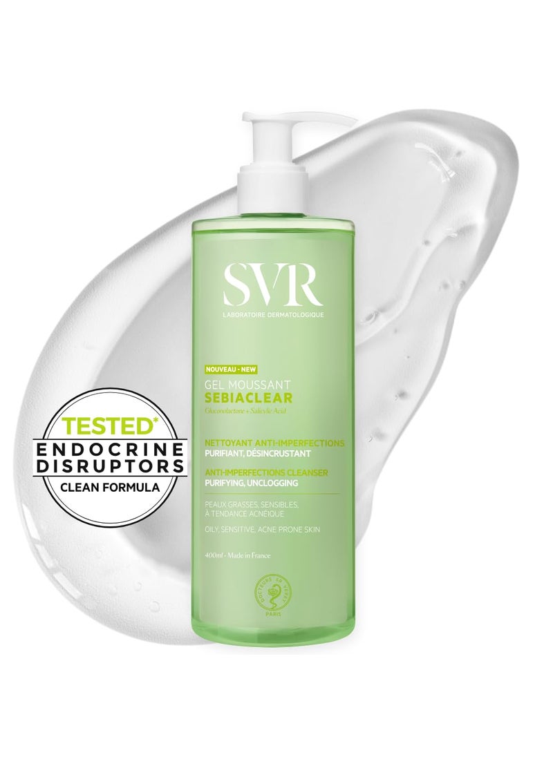 SVR Sebiaclear Face & Body Cleanser with Salicylic Acid for Sensitive Oily to Combination Skin. Soap-free Wash that Eliminates Impurities & Excess Sebum Without Drying the Skin, 13.5 fl.oz