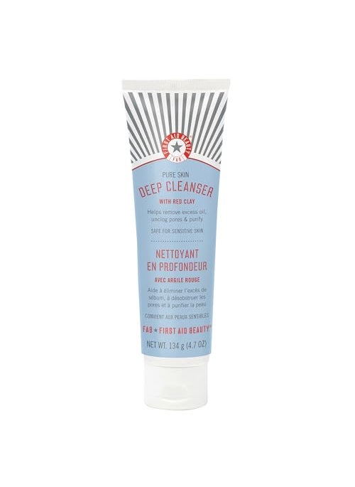 First Aid Beauty - Pure Skin Deep Cleanser with Red Clay, Deep Cleansing Face Wash with Antioxidant Booster for Oily and Blemish-Prone Skin, Reduce Oil & Unclog Pores, Safe for Sensitive Skin, 4.7 oz