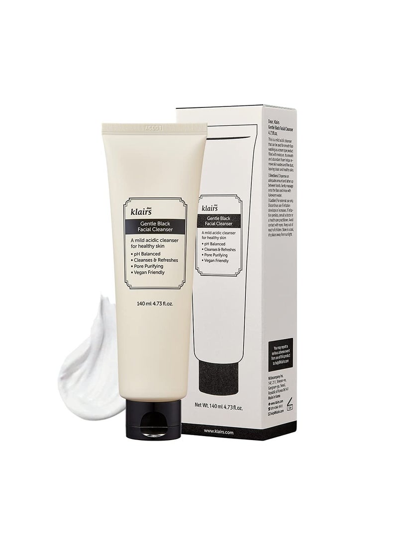 DearKlairs] Gentle Black Facial Cleanser, 4.73 Fl Oz | Vegan, low pH, Hydrating Finish, 99% Fine Dust Removal, A Creamy foam cleanser, daily face wash