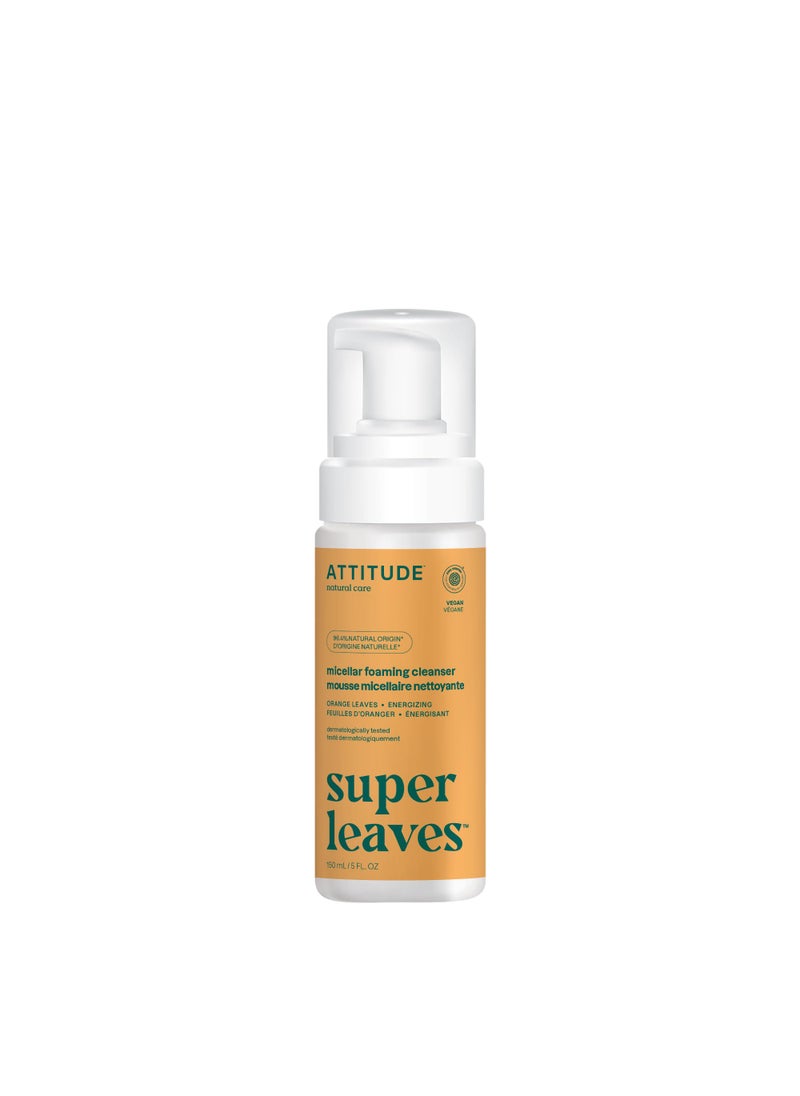 ATTITUDE Micellar Foaming Facial Cleanser, EWG Verified, Dermatologically Tested, Plant and Mineral-Based, Vegan, Orange Leaves, 5 Fl Oz