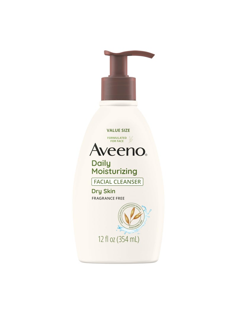 Aveeno Daily Moisturizing Facial Cleanser for Dry Skin, Gentle Face Cleanser with Soothing Oat for Skin that Feels Soft & Supple, Removes Dirt, Oil and Impurities, Fragrance Free, 12 FL OZ