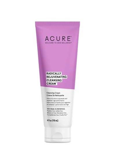 Acure Radically Rejuvenating Cleansing Cream - Foaming Creamy Facial Cleanser - Moisturizing Benefits of Olive Oil, Cocoa Butter and the Soothing Deep Cleanse of Mint - 4 oz