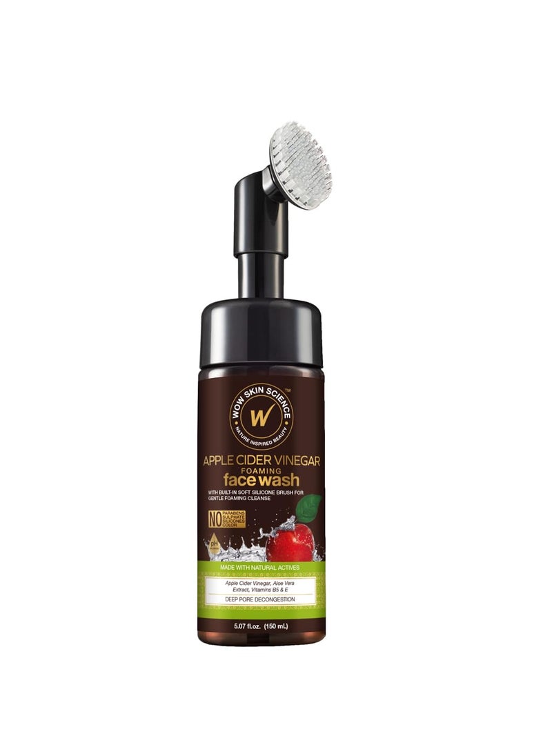 WOW Skin Science Apple Cider Vinegar Foam Exfoliating Face Wash & Brush 5.07 oz