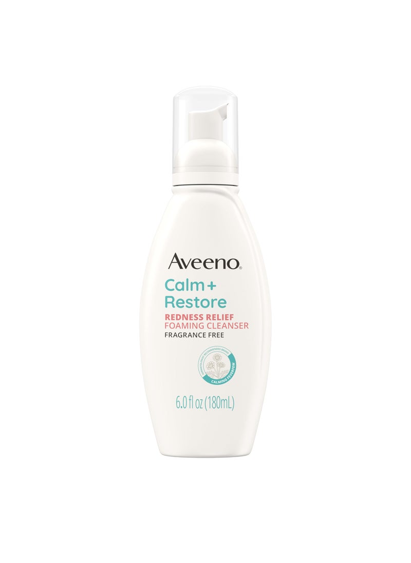 Aveeno Calm + Restore Redness Relief Foaming Cleanser, Daily Facial Cleanser With Calming Feverfew to Help Reduce the Appearance of Redness, Hypoallergenic & Fragrance-Free, 6 fl. oz