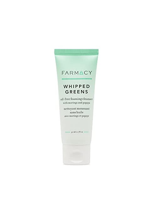 Farmacy Foaming Face Wash for Oily Skin - Whipped Greens Oil-Free Gentle Facial Cleanser + Exfoliator - Infused with Green Clay to Remove Impurities, Control Oil + Maintain Skin Hydration (50ml)