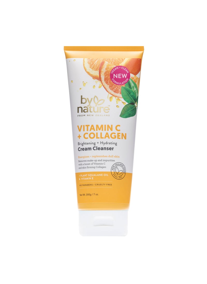 By Nature Face Cleanser- Brightening and Hydrating Cleanser Cream with Collagen + Vitamin C - Energize and Replenish Dull Skin + Remove Makeup and Surface Impurities - Gentle Face Cleanser for Women