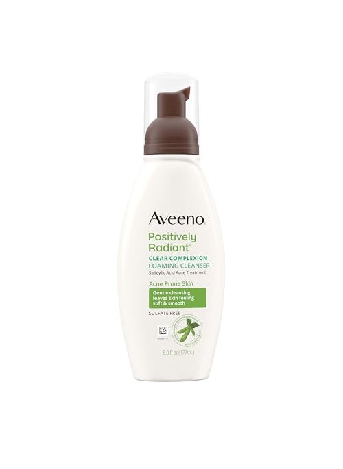 Aveeno Clear Complexion Foaming Oil-Free Facial Cleanser with Soy Extract & 0.5% Salicylic Acid, Acne Treatment Face Wash for Acne-Prone Skin, Sulfate-Free & Hypoallergenic, 6 fl. oz