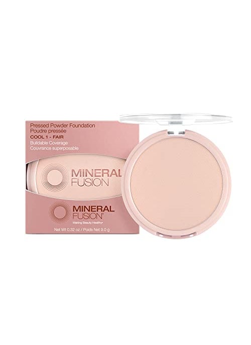 Mineral Fusion Pressed Powder Foundation, Cool 1 - Fair Skin w/ Pink/Red Undertones, Age Defying Foundation Makeup with Matte Finish, Talc Free Face Powder, Hypoallergenic, Cruelty-Free, 0.32 Oz