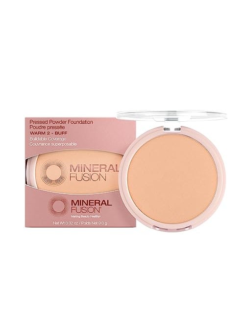 Mineral Fusion Pressed Powder Foundation, Warm 2 - Med Skin w/Yellowish Undertones, Age Defying Foundation Makeup with Matte Finish, Talc Free Face Powder, Hypoallergenic, Cruelty-Free, 0.32 Oz