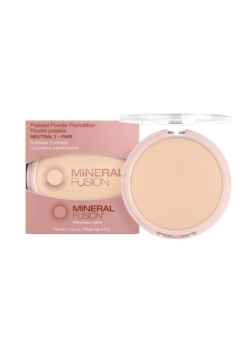 Mineral Fusion Pressed Powder Foundation, Neutral 1 - Fair Skin w/Peachy Undertones, Age Defying Foundation Makeup with Matte Finish, Talc Free Face Powder, Hypoallergenic, Cruelty-Free, 0.32 Oz