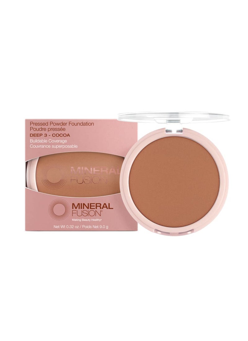 Mineral Fusion Pressed Powder Foundation, Deep 3 - Tan/Deep Skin w/Golden Undertones, Age Defying Foundation Makeup with Matte Finish, Talc Free Face Powder, Hypoallergenic, Cruelty-Free, 0.32 Oz
