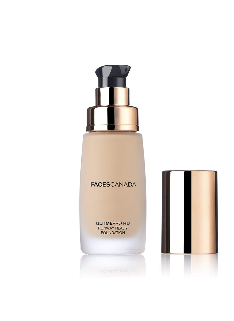 Faces Canada HD Runway Ready Foundation, Red Orange Extract & Gold particles, High Coverage, Oil-Free, Flawless Radiance, Vegan & Cruelty Free, Paraben Free, Natural 02 (Beige), 1.01 Fl Oz