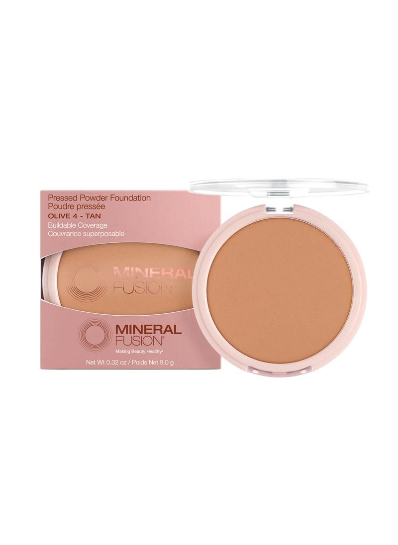 Mineral Fusion Pressed Powder Foundation, Olive 4 - Med/Tan Skin w/Greenish Undertones, Age Defying Foundation Makeup with Matte Finish, Talc Free Face Powder, Hypoallergenic, Cruelty-Free, 0.32 Oz