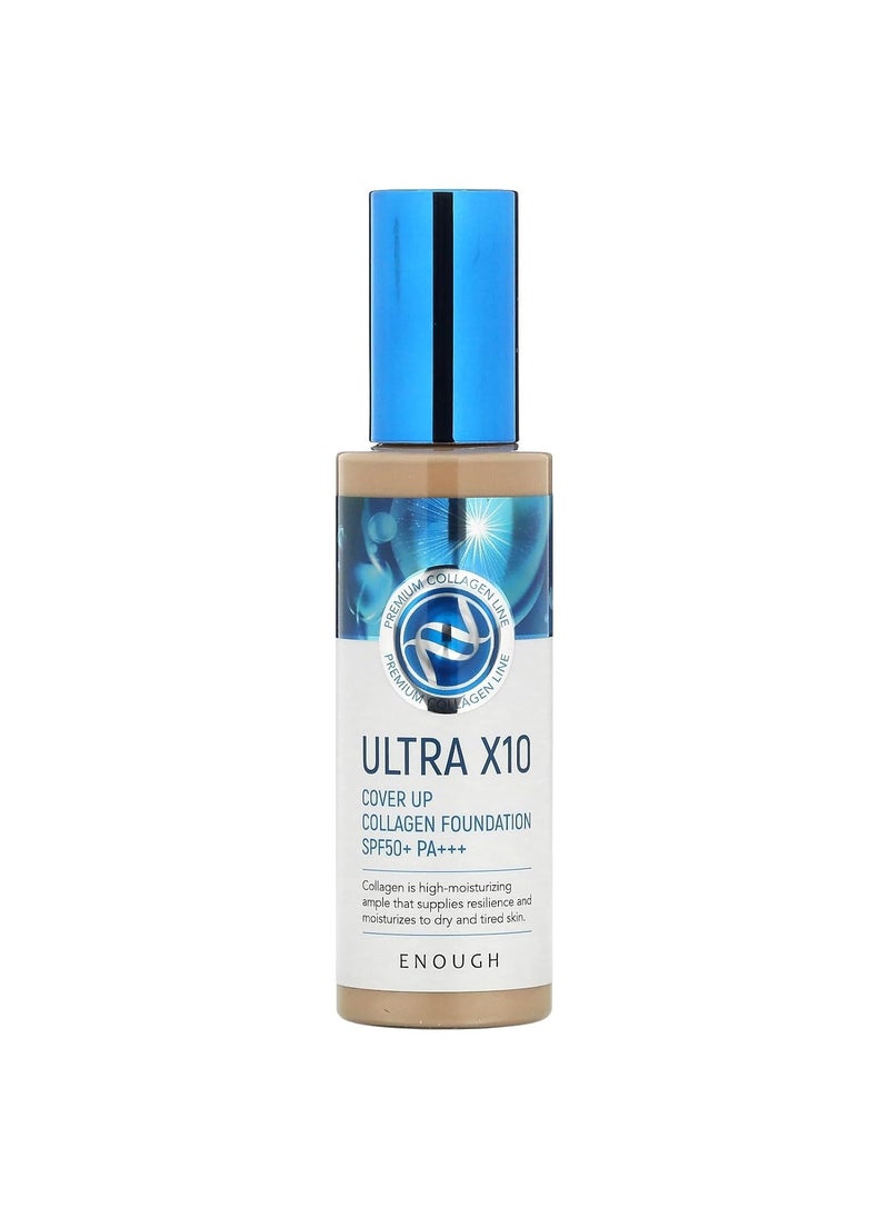 Enough Ultra X10 Cover Up Collagen Foundation, Hydrating Foundation for Dry Skin, Korean Skin Care Tinted Moisturizer Sunscreen, Makeup Cosmetics for Women SPF 50+ PA+++ 3.53oz (#23 Natural beige)