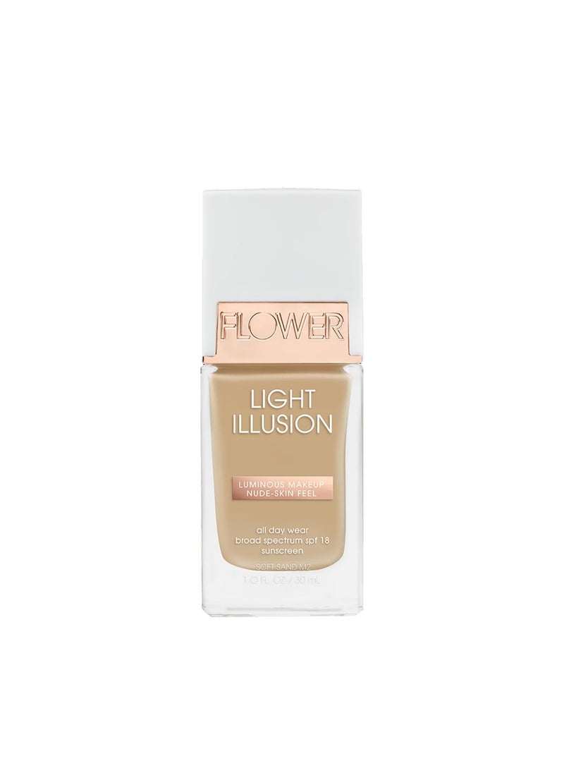 FLOWER BEAUTY By Drew Barrymore Light Illusion SPF Foundation - Blendable + Buildable - Natural Finish - Lightweight Formula (Soft Sand)