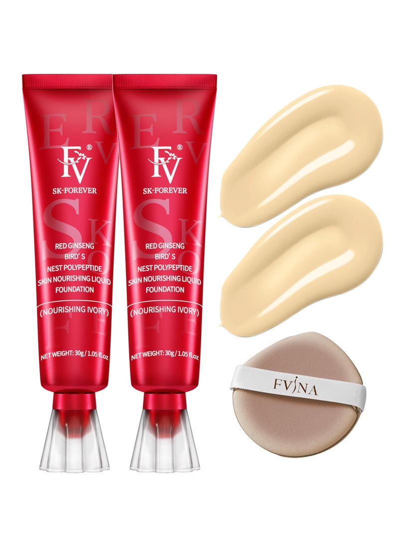 FV 2 Pack Hydrating Liquid Foundation Makeup, Waterproof & Lightweight, Natural Finish with Medium Coverage, Ideal for Dry and Normal Skin (Nourishing Ivory)