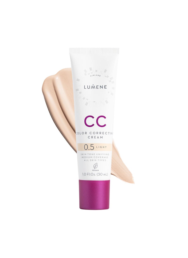 Lumene Color Correcting CC Cream - Lightweight Foundation - Medium Coverage - Redness Reducing Face Makeup for a Glowing Complexion - Vegan Formula + Suitable for All Skin Types - Light (1 fl oz)