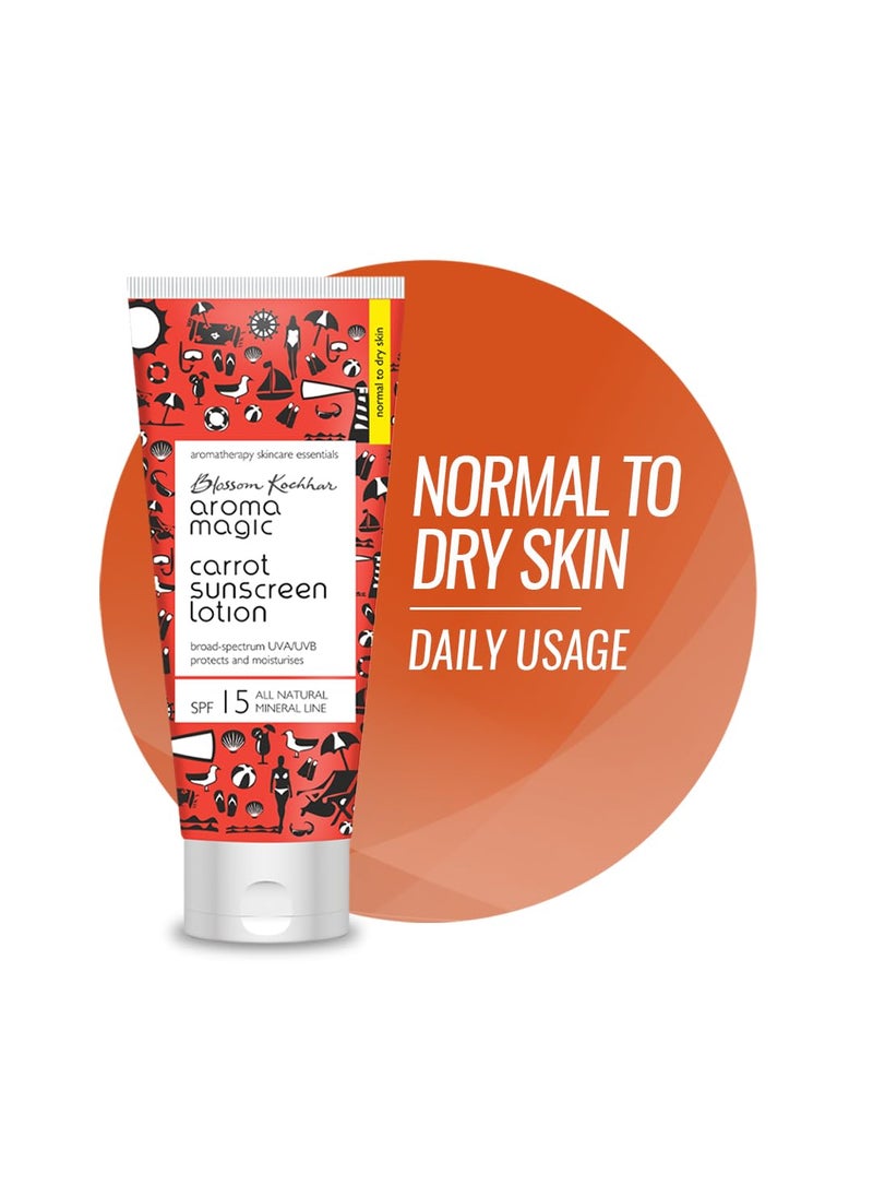 Aroma Magic Carrot Sunscreen Lotion with SPF 15  Broad Spectrum UVAUVB Protection  NonNano Zinc Oxide Mineral Sunblock  NonGreasy Moisturizer for Dry Skin  338 Fl Oz100ml