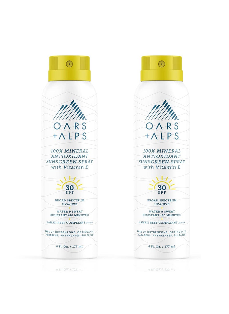 Oars + Alps Mineral SPF 30 Sunscreen Spray, Infused with Vitamin E and Antioxidants, Water and Sweat Resistant, 6 Oz, 2 Pack