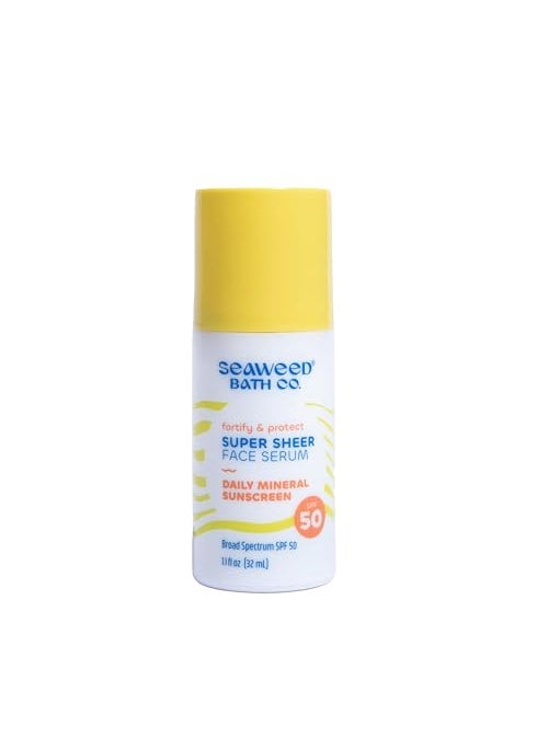 Seaweed Bath Co. Fortify & Protect Super Sheer Face Serum SPF 50 Broad Spectrum Zinc Oxide Facial Sunscreen, 1.1 Ounce, Non-Tinted, Sustainably Harvested Seaweed, Collagen, Ceramides