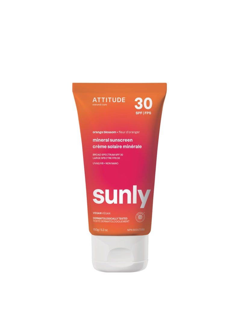 ATTITUDE Mineral Sunscreen with Zinc Oxide SPF 30 EWG Verified Broad Spectrum UVAUVB Protection Dermatologically Tested Vegan Orange Blossom 52 Ounces