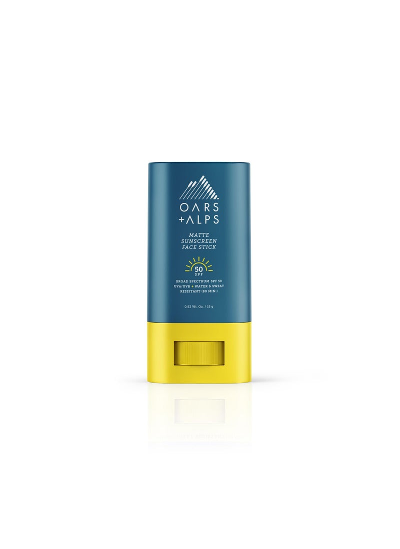 Oars + Alps Matte Sunscreen Face Stick SPF 50, Water & Sweat Resistant Sunblock, Broad Spectrum UVA/UVB Protection, Dermatologist Tested, Gluten-Free, Travel-Friendly