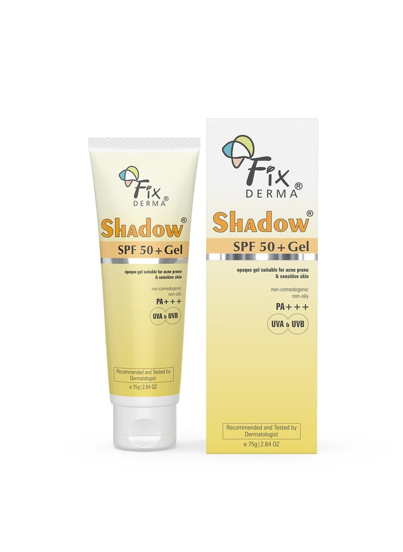 Fixderma Shadow SPF 50+ Gel, Titanium Dioxide & Zinc Oxide Sunscreen | Face Sunscreen | Broad Spectrum UVA/UVB Protection | Water Resistant - 2.64 Oz